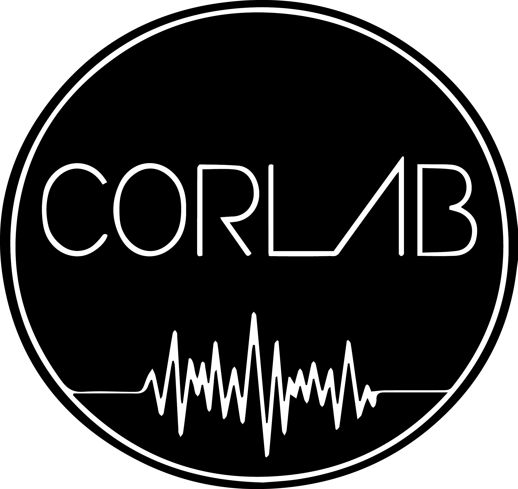logo de la radio corlab avec des zig zag en dessous du nom
