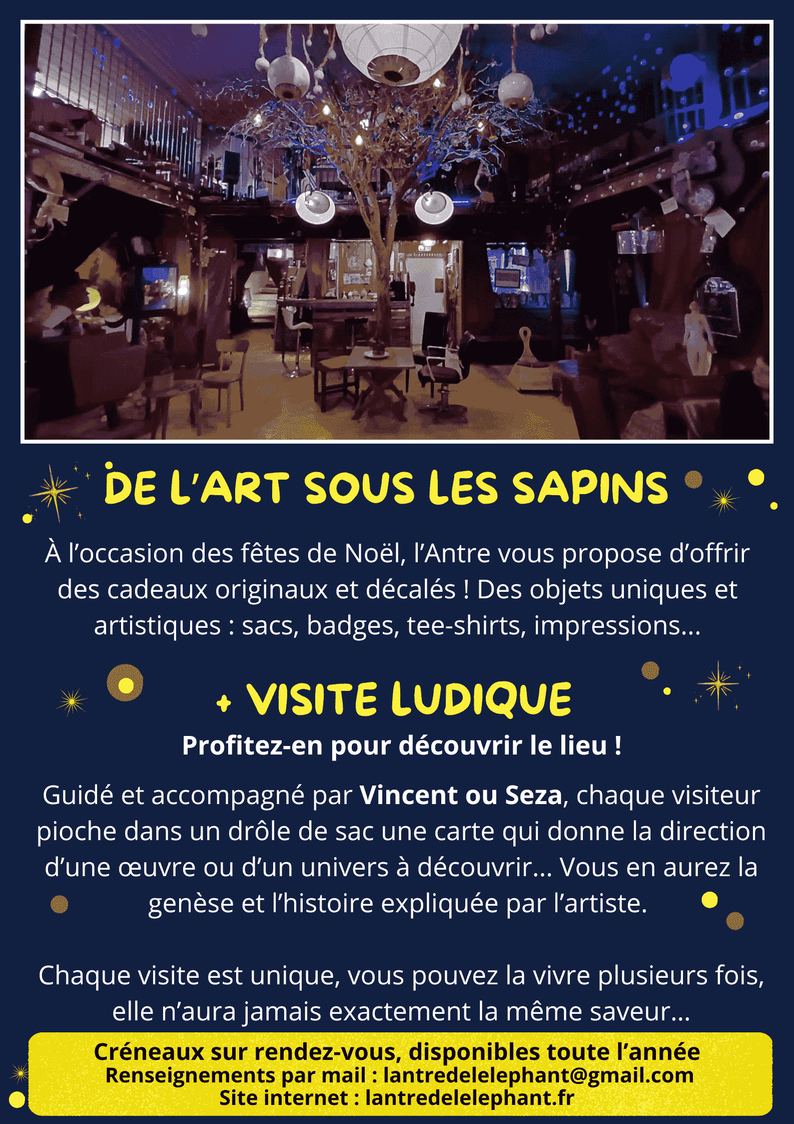 affiche verso de l'art sous les sapins avec le descriptif